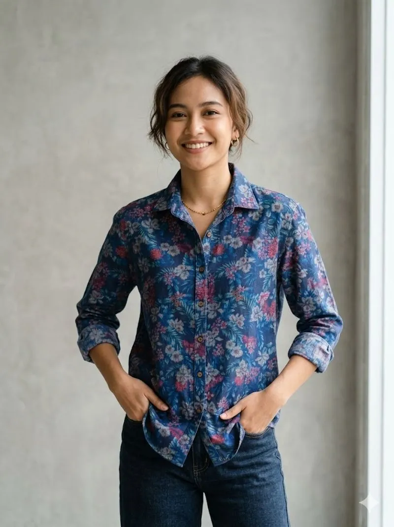 Kemeja panjang floral slimfit photo 1