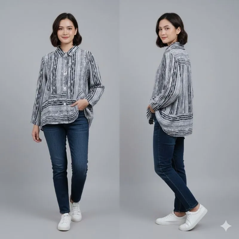 Kemeja panjang wanita motif salur photo 1