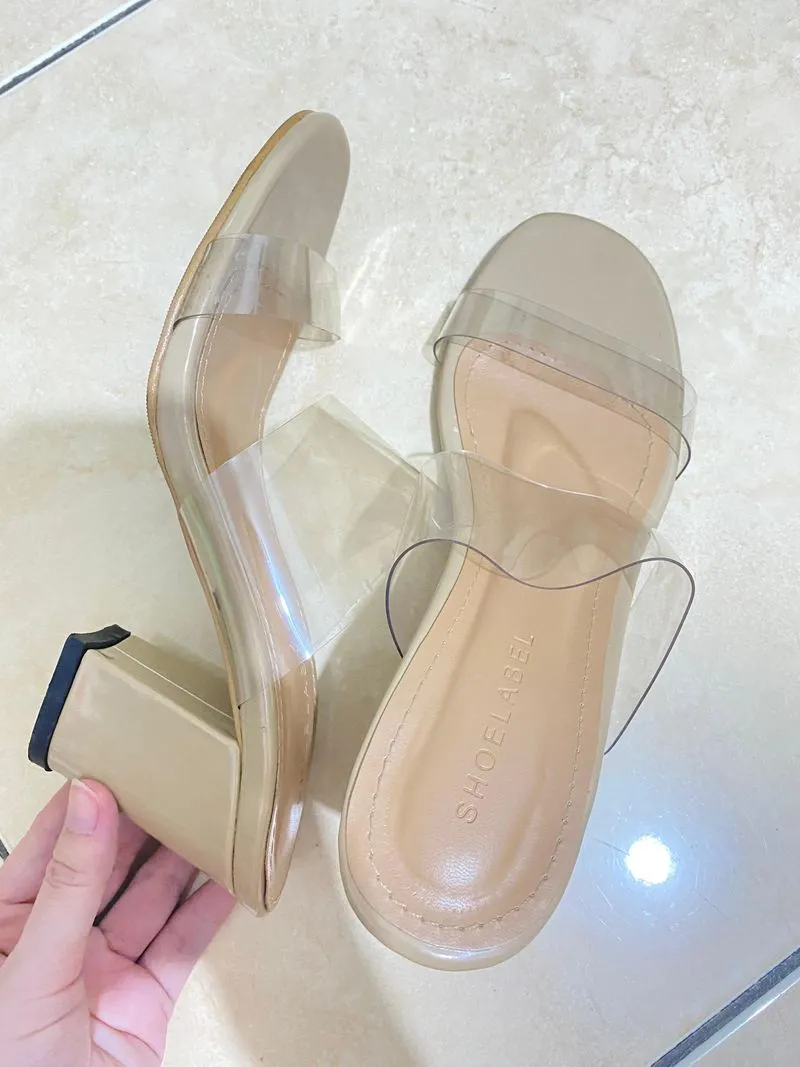 Casual Minimalist Heels Wanita cream photo 1