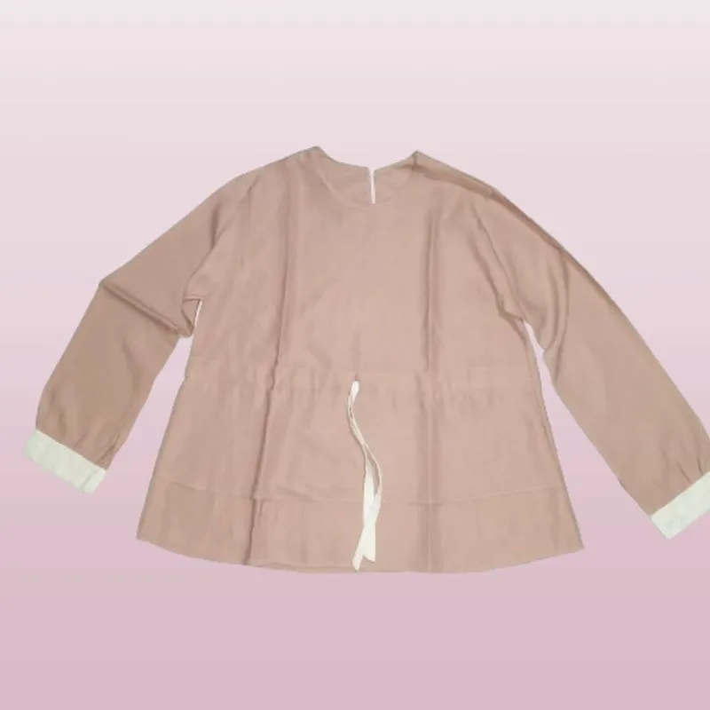 Blouse pink polos lengan panjang tali serut photo 1