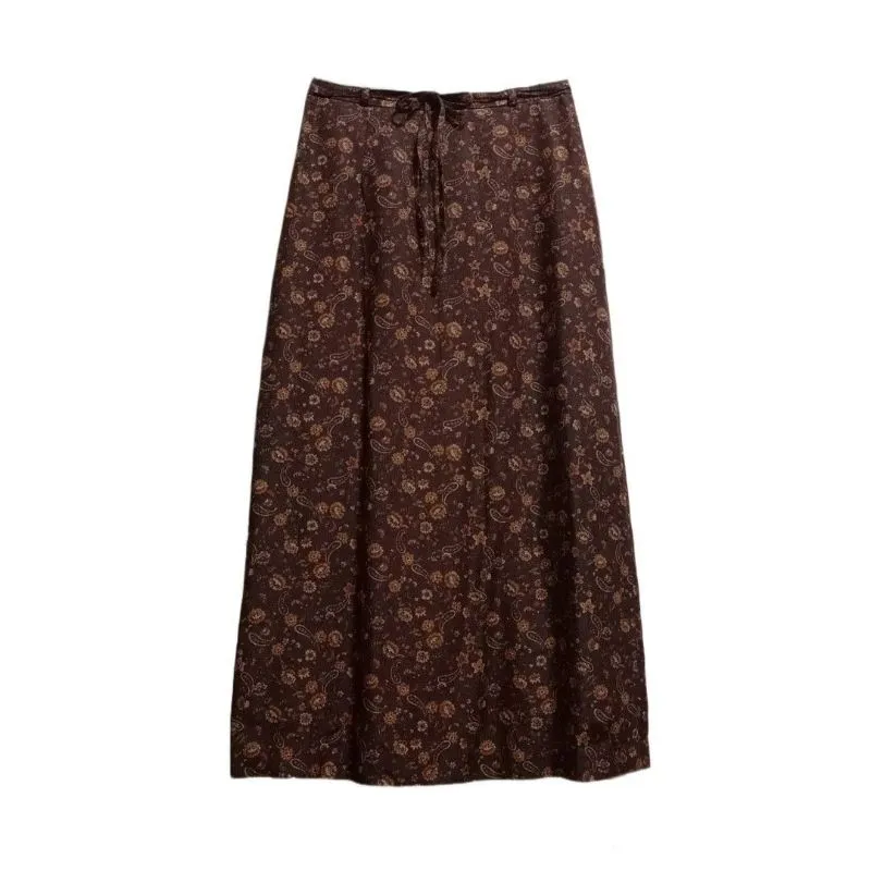 Vintage floral skirt dark brown paisley maxi fairy retro y2k photo 1