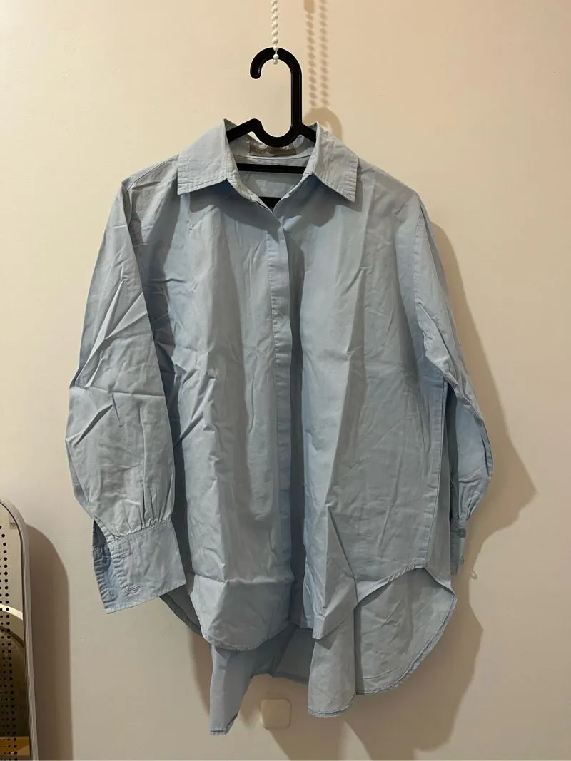 kemeja biru oversized blue shirt photo 1