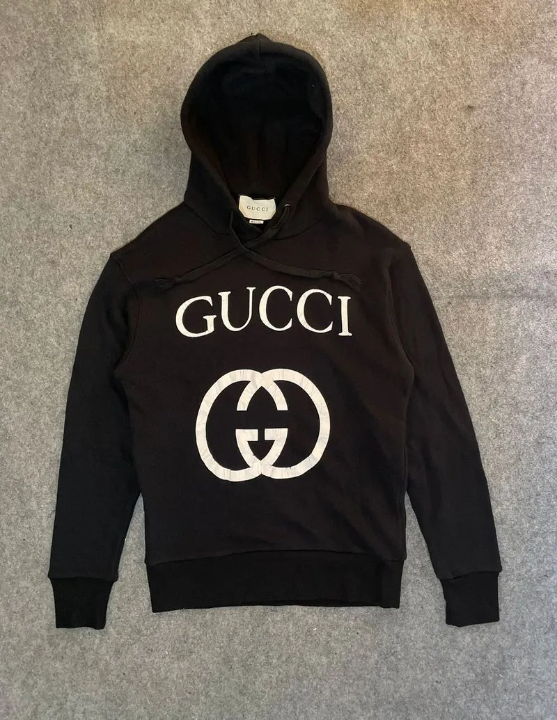 Hoodie Gucci Hitam Pekat Crack Sablon Merata Estetik photo 1