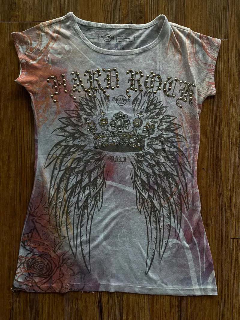Hard Rock Cafe Vintage Y2K T-shirt Wanita white pink photo 1