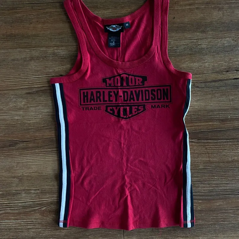 Harley Davidson Vintage Y2K Cami top Wanita white red photo 1