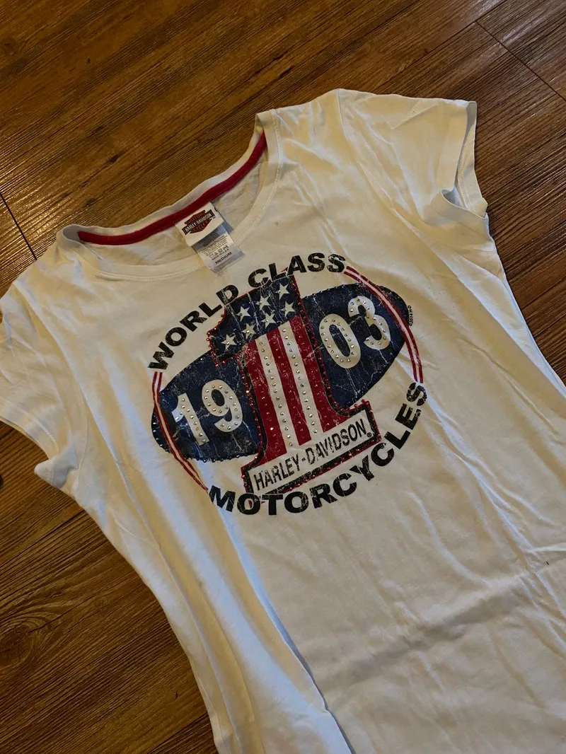 Harley Davidson Vintage Y2K T-shirt Wanita white red Preloved