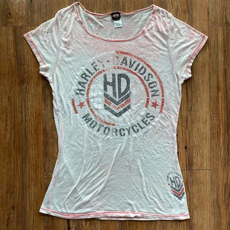 Harley Davidson Vintage Y2K T-shirt Wanita white red photo 1