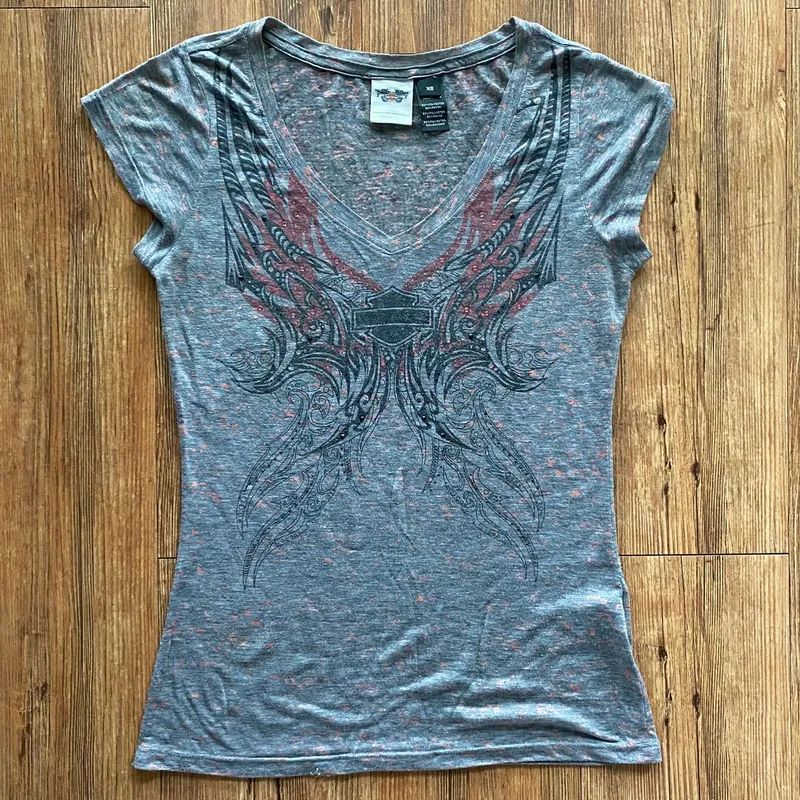 Harley Davidson Vintage Y2K T-shirt Wanita pink gray photo 1