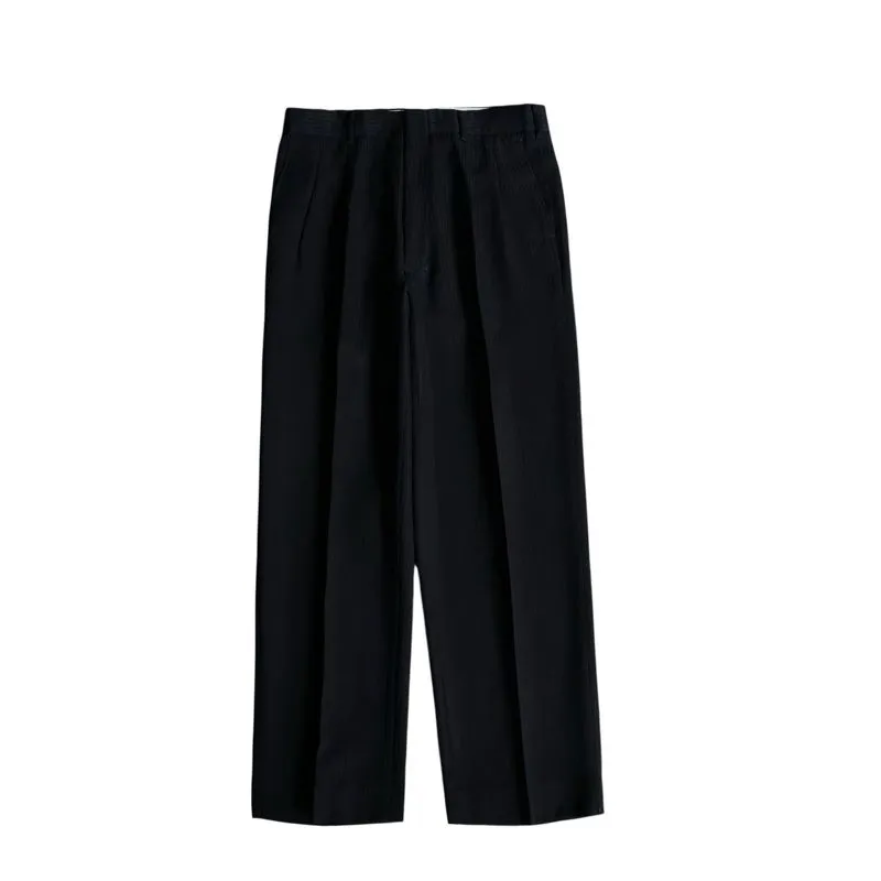 Basic japanese mono pinstripe tailored trousers black photo 1