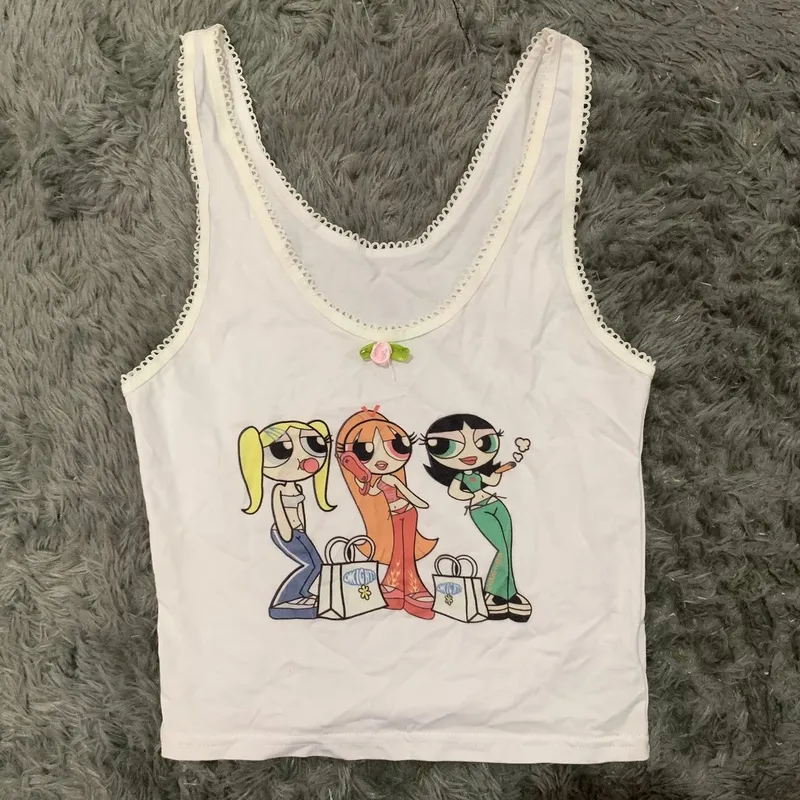 Streetwear Y2K Crop top Wanita multicolor white photo 1