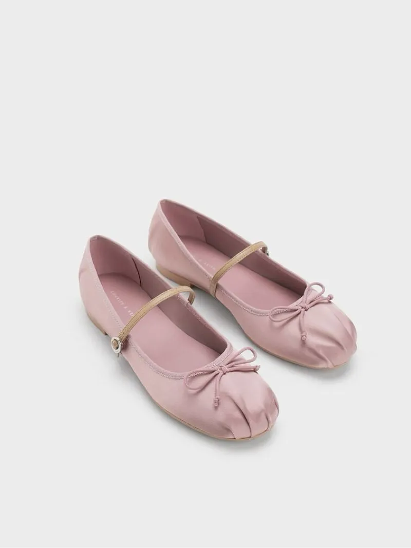 Charles n Keith Emiko Satin Bow Mary Jane Flats - Pink photo 1