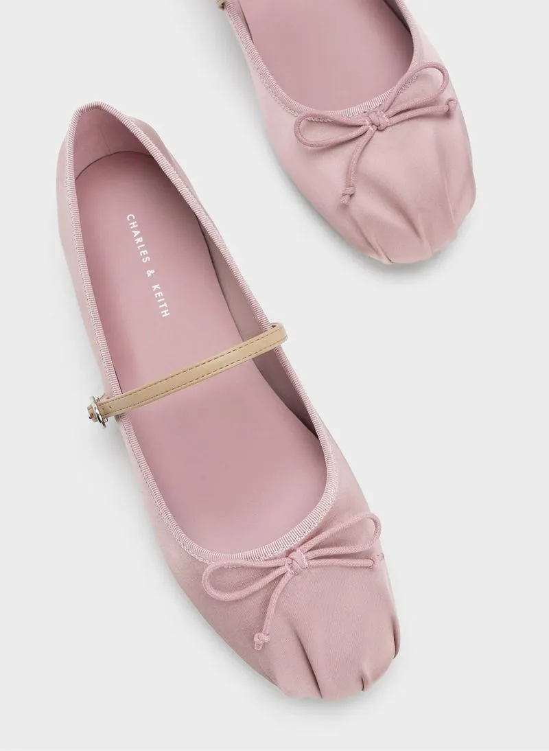 Charles n Keith Emiko Satin Bow Mary Jane Flats Pink