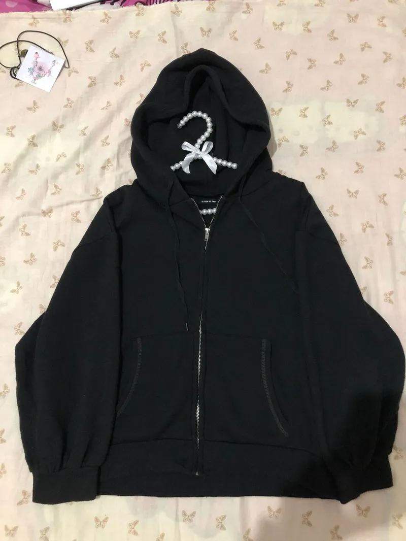 AS KNOW AS PINKY Y2K Casual Hoody Wanita black photo 1