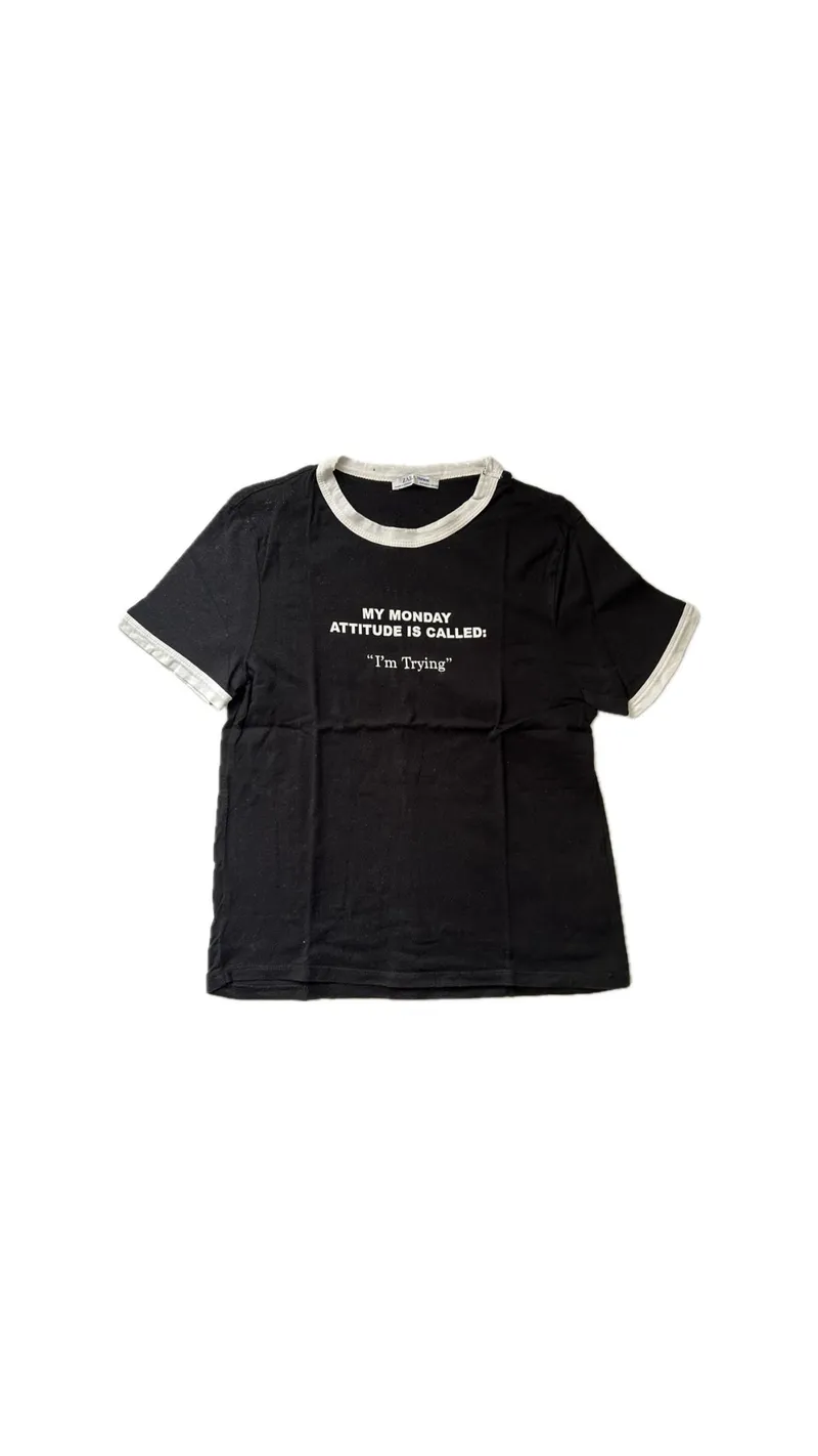 ZARA Minimalist Casual T-shirt Wanita black photo 1