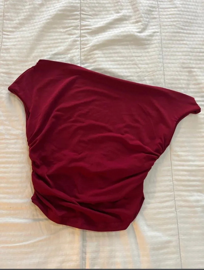 red asymmetrical top photo 1