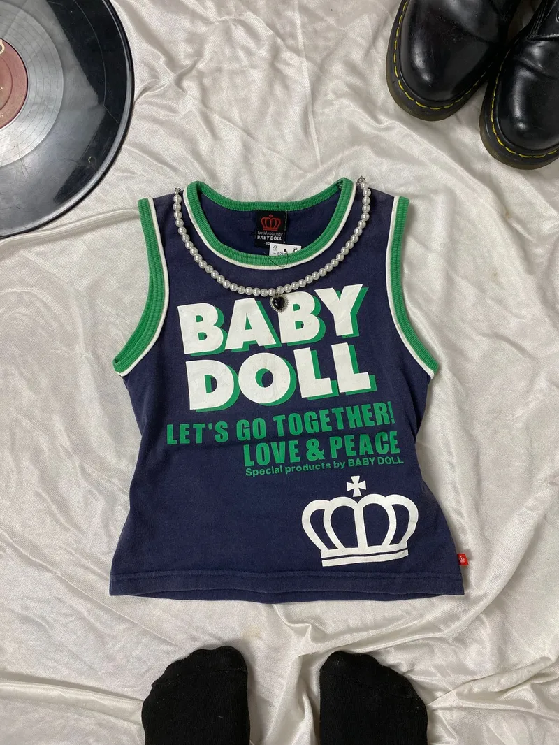 Y2K Avant Garde Crop top Wanita green navy photo 1