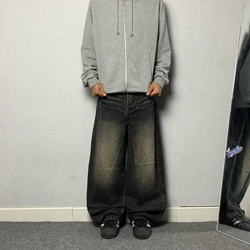 Baggy jeans saku depan black wash faded photo 1