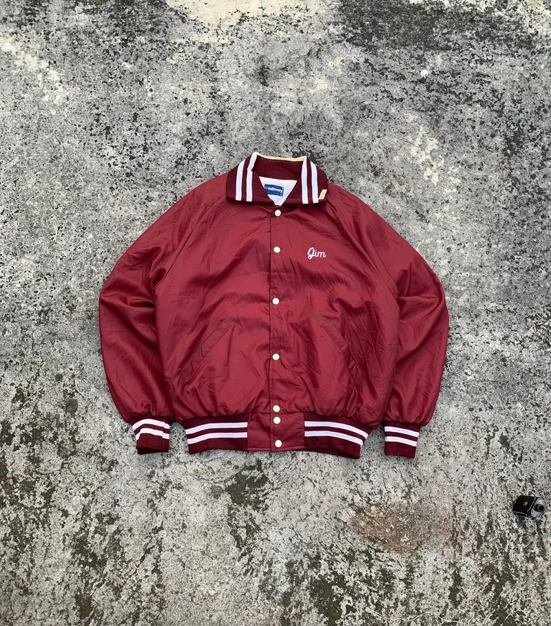 Streetwear Casual Bomber jacket Pria burgundy photo 1