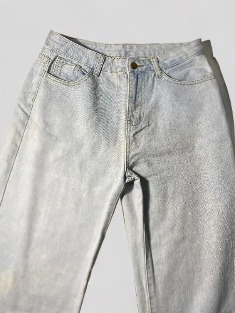 Light Washed Slit Hem Straight Jeans  photo 1