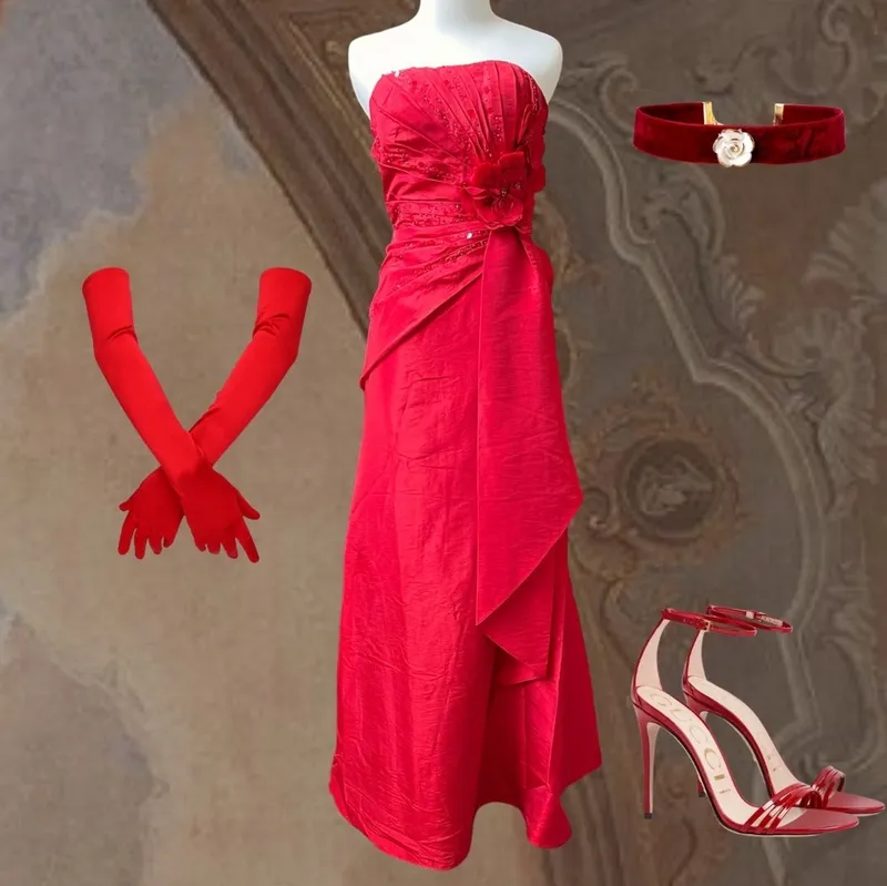Y2K Luxury Evening dress Wanita red photo 1