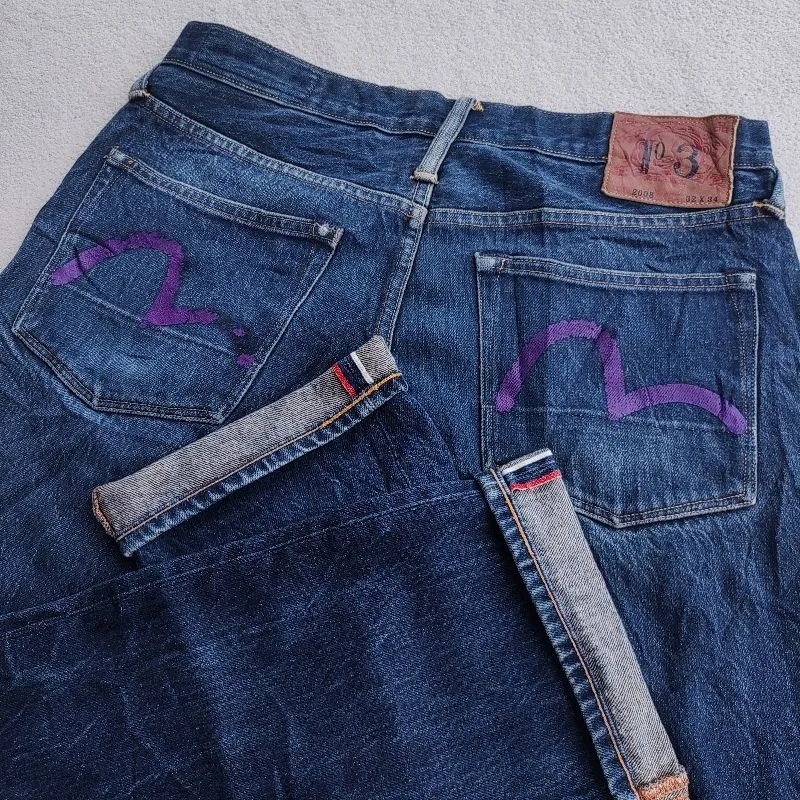 Evisu Selvedge No Purple Painted Seagull Logo Pocket Jeans