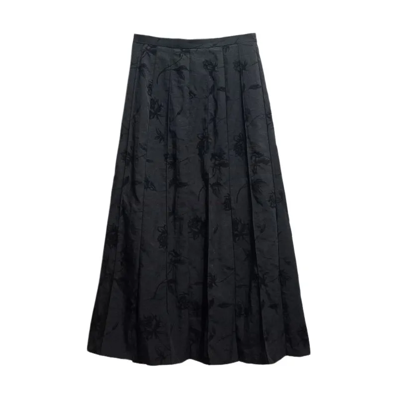 Vintage dark gray pleated maxi skirt grey floral black fairy photo 1
