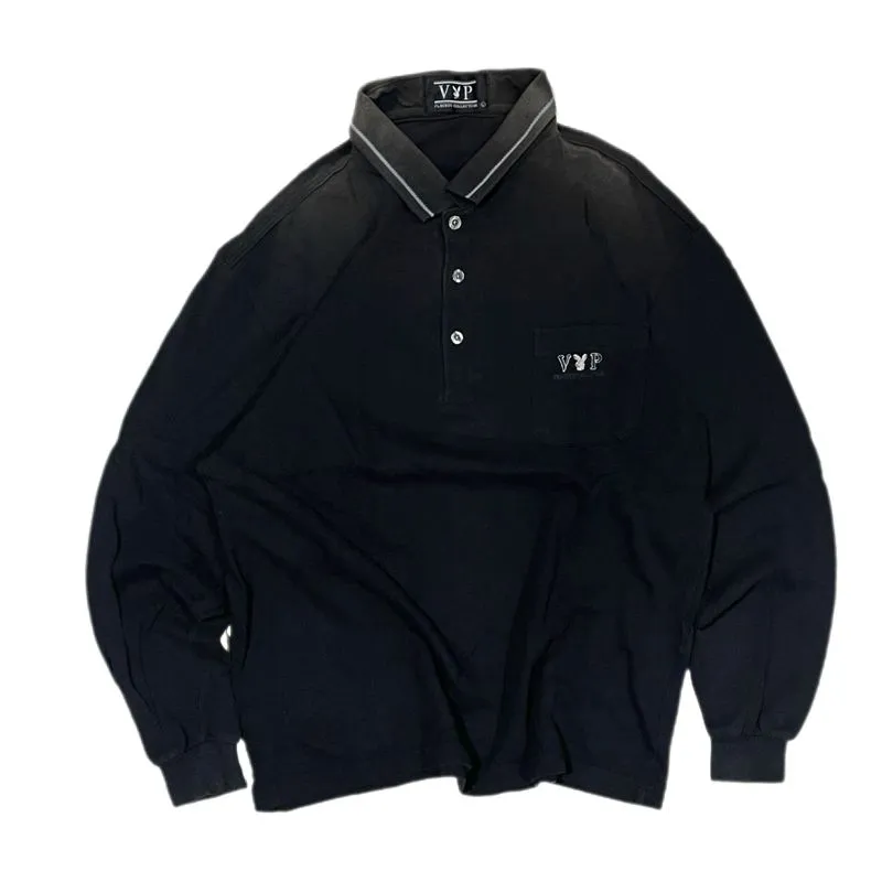 Vintage VIP Playboy Eimbordery Logo Pocket Black Rugby Polo photo 1
