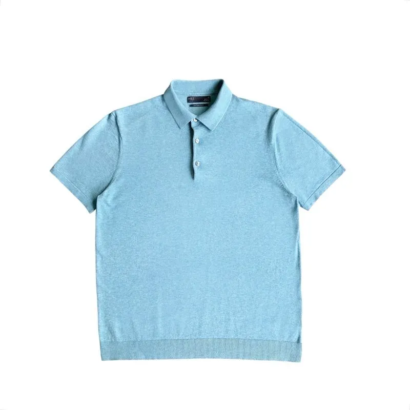 Marks & Spencer cotton-rich knitted ss polo shirt sea green photo 1