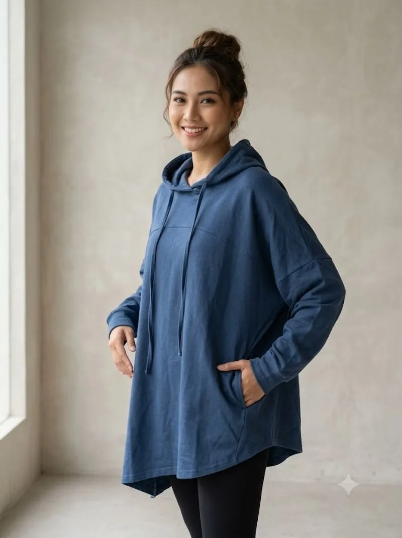 Sweater hoodie polos oversize biru photo 1