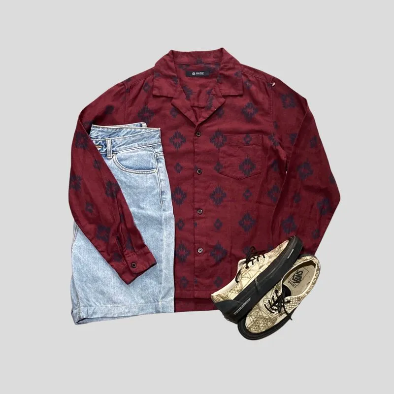 Nano universe japanese brand etnic pattern open collar shirt photo 1