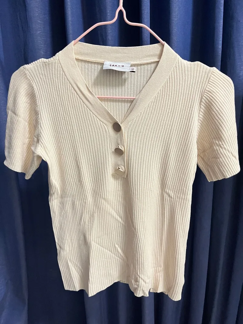 Callie Cotton Y2K Casual Blouse Wanita cream photo 1