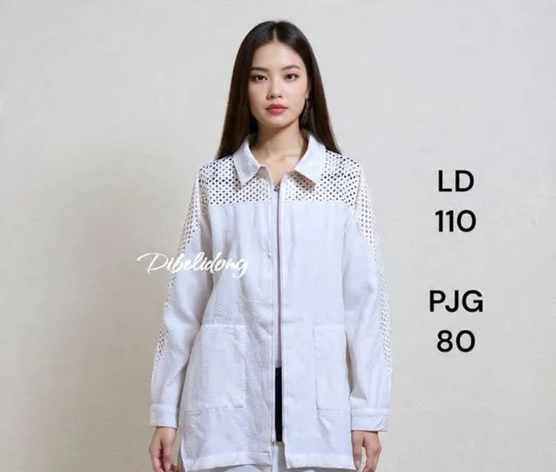 Jaket wanita long putih modis photo 1
