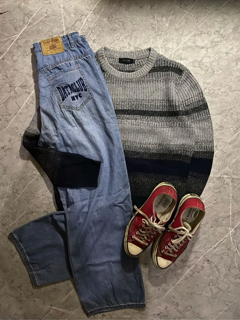 KNITSWEATER GREY NAVY photo 1