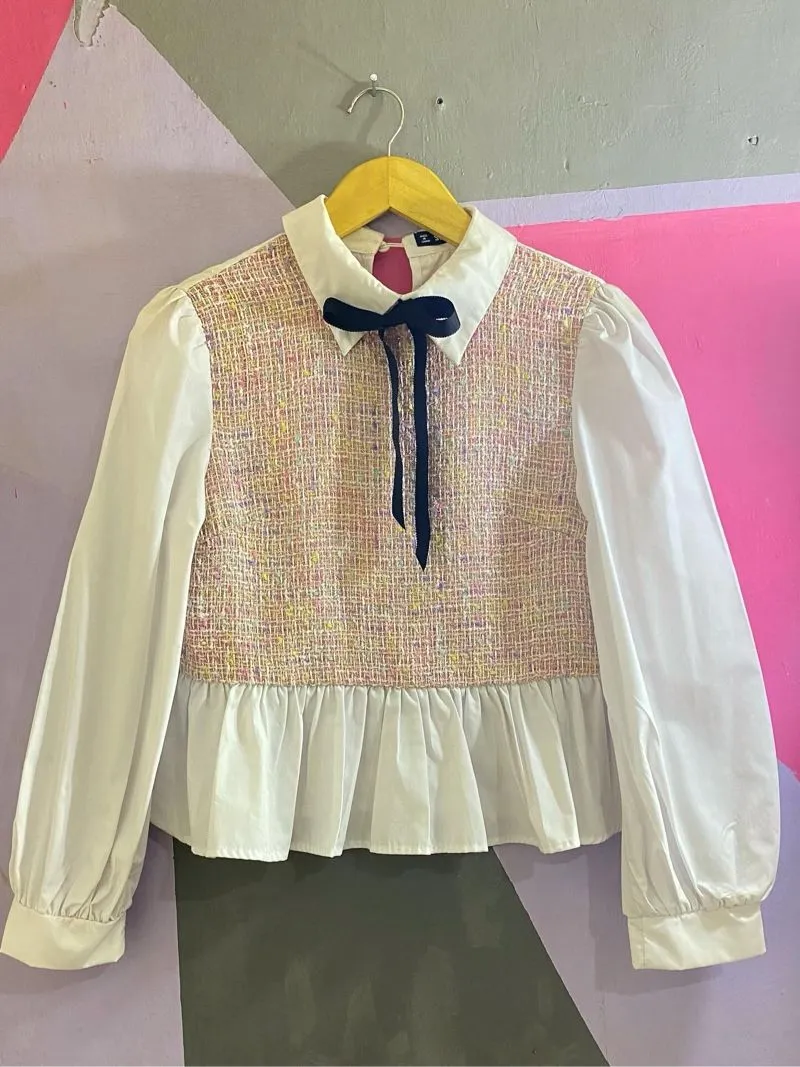 Kemeja Pink Tweed Coquette Ribbon photo 1