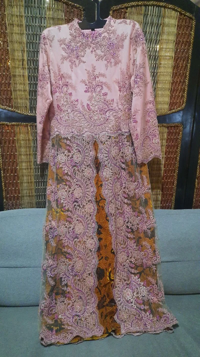 Longdress brokat Dusty Pink full payet dalaman bawahan batik photo 1
