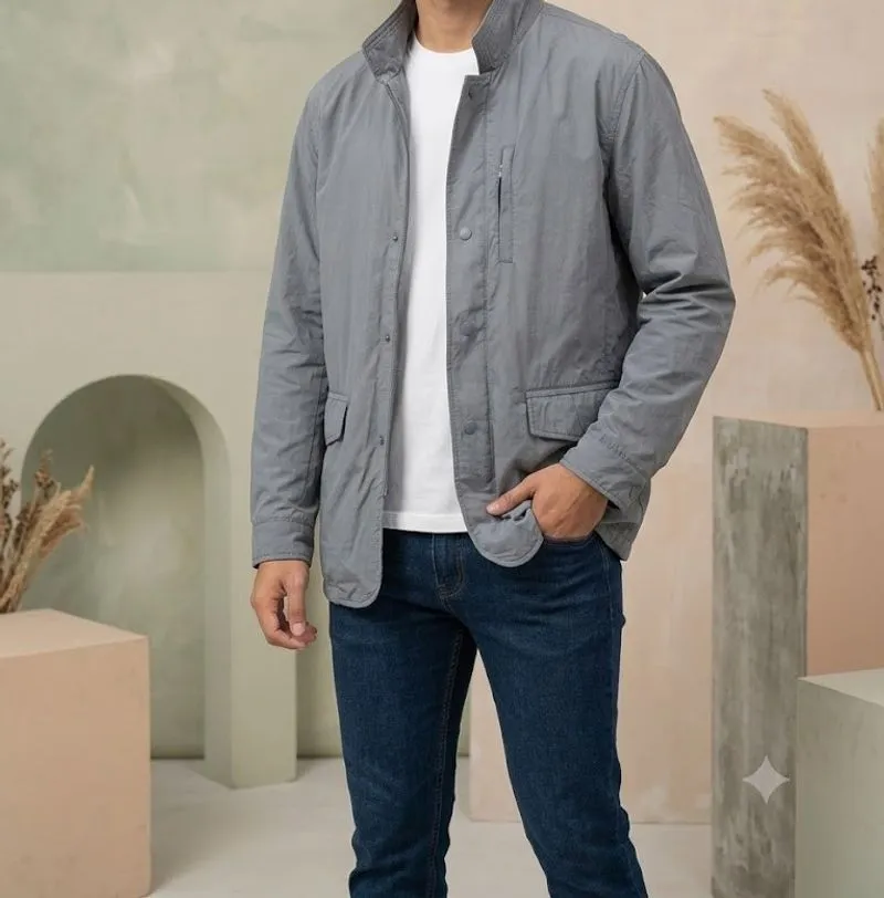 Jaket casual parka abu photo 1
