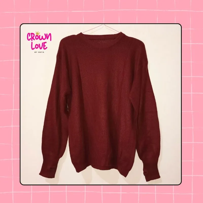 Sweater/Crewneck Rajut Wanita - Merah Maroon photo 1