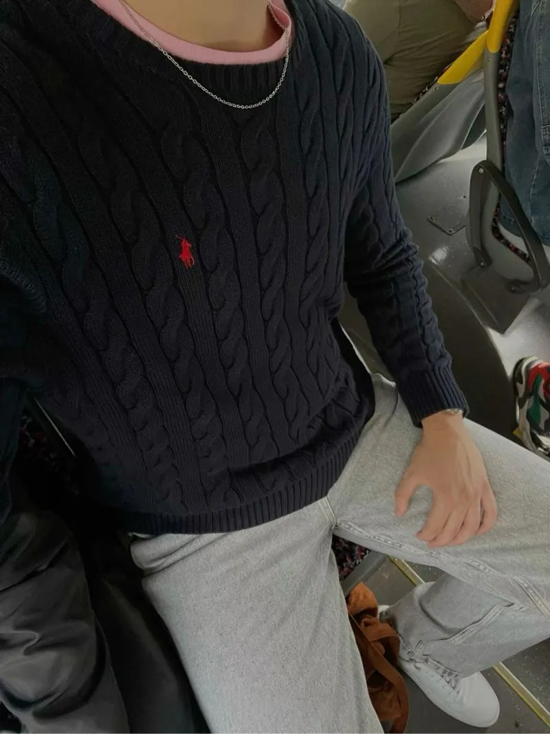 Cable Knit Ralph Lauren Navy Red logo Unisex photo 1