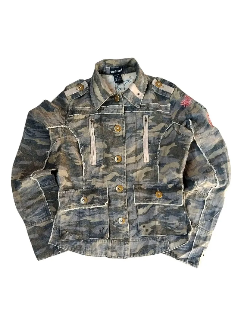 Vintage wetseal camouflage embroidery army jacket photo 1