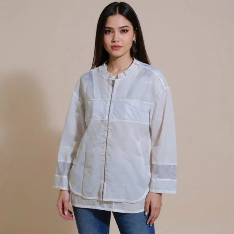 Jaket casual putih ziper photo 1