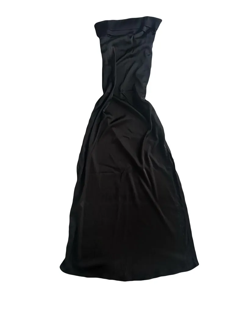 Black Satin Strapless Dress with Slit photo 1