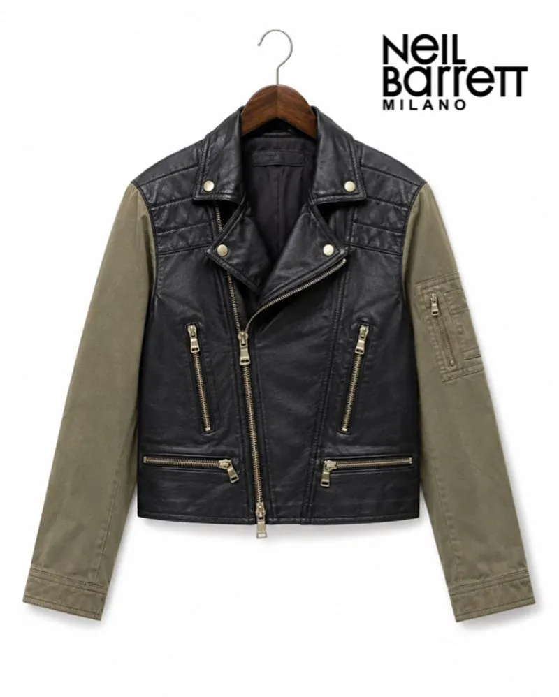 Neil Barrett Luxury Leather jacket Wanita green black photo 1