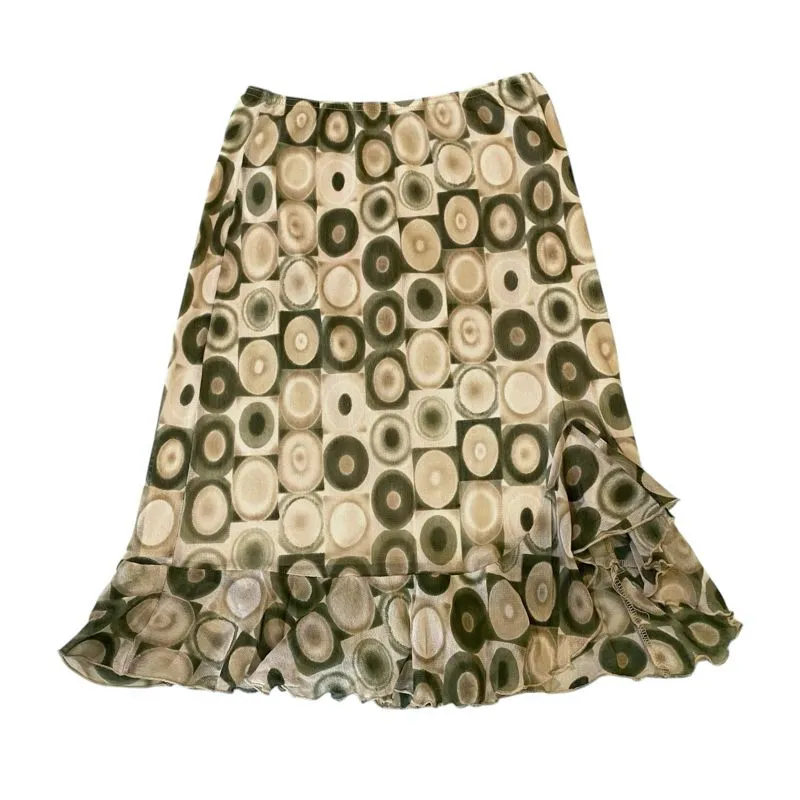 Channel Olive Vintage 60s Modern Slit Ruffle Midi Skirt photo 1