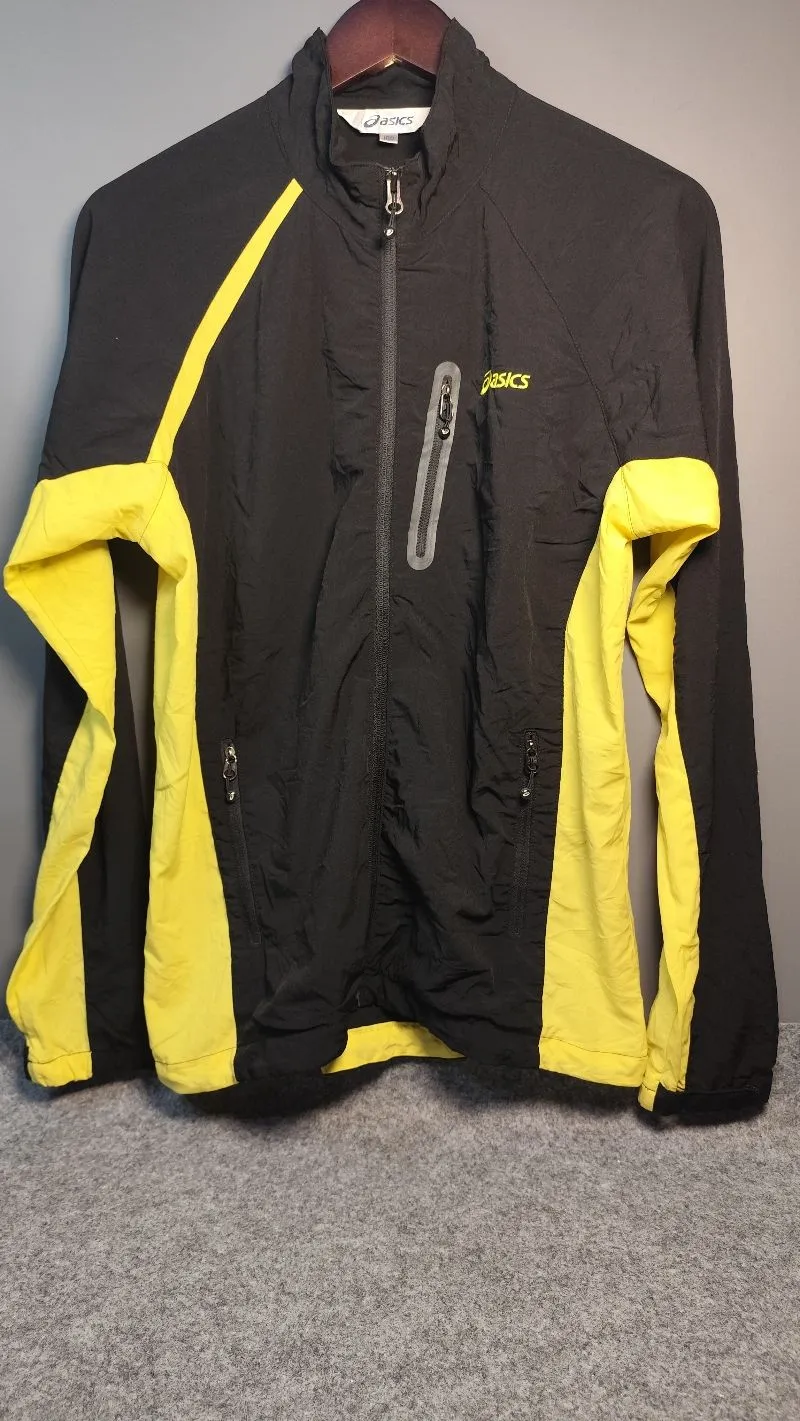 Jaket running Asics kombinasi kuning hitam sporty ringan  photo 1