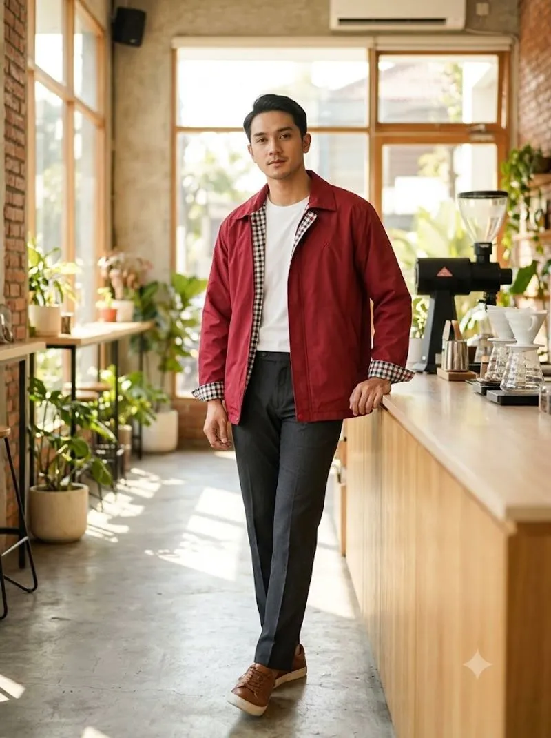 Jaket casual klasik berkerah merah photo 1