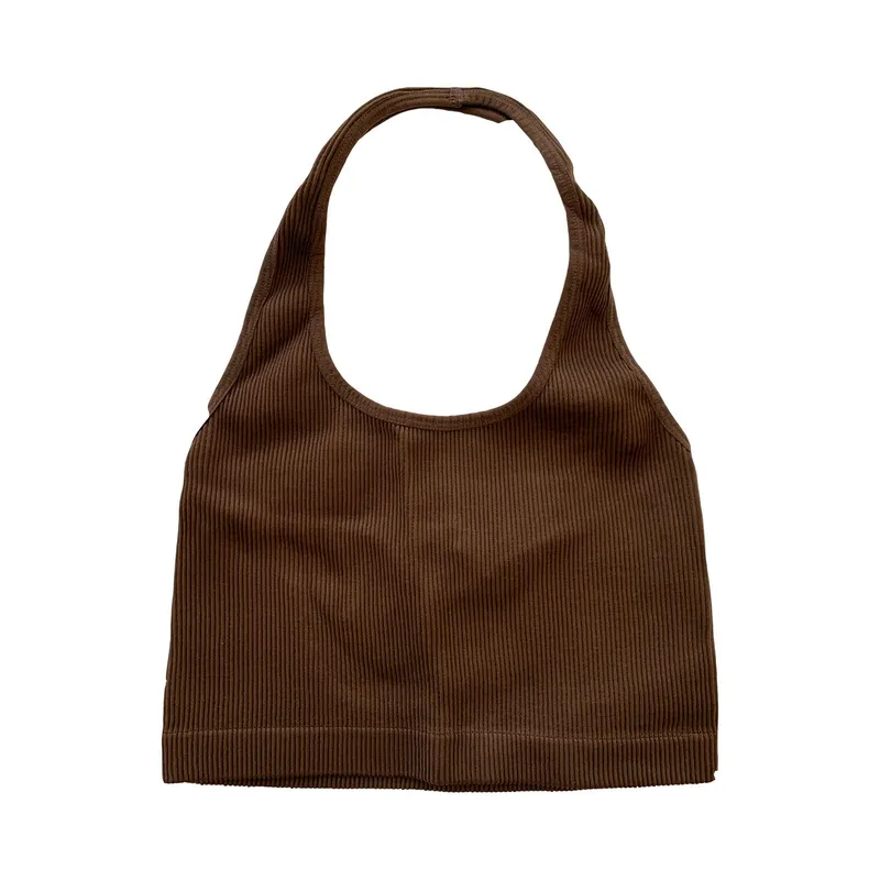 Cotton on brown ribbed halter top photo 1