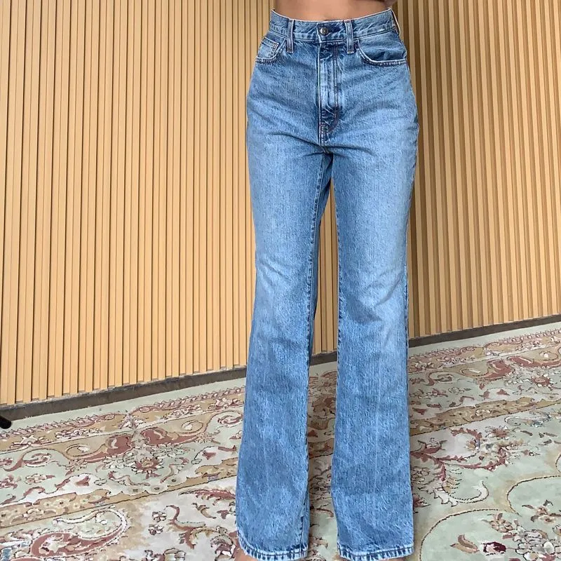 high waist jeans semi flare/straight regular fit medium blue photo 1