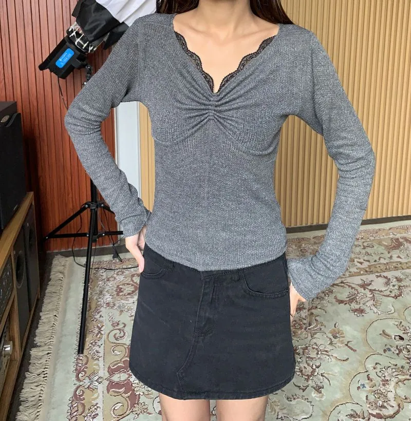 urban outfitters dark grey lace knit top y2k acubi coquette photo 1