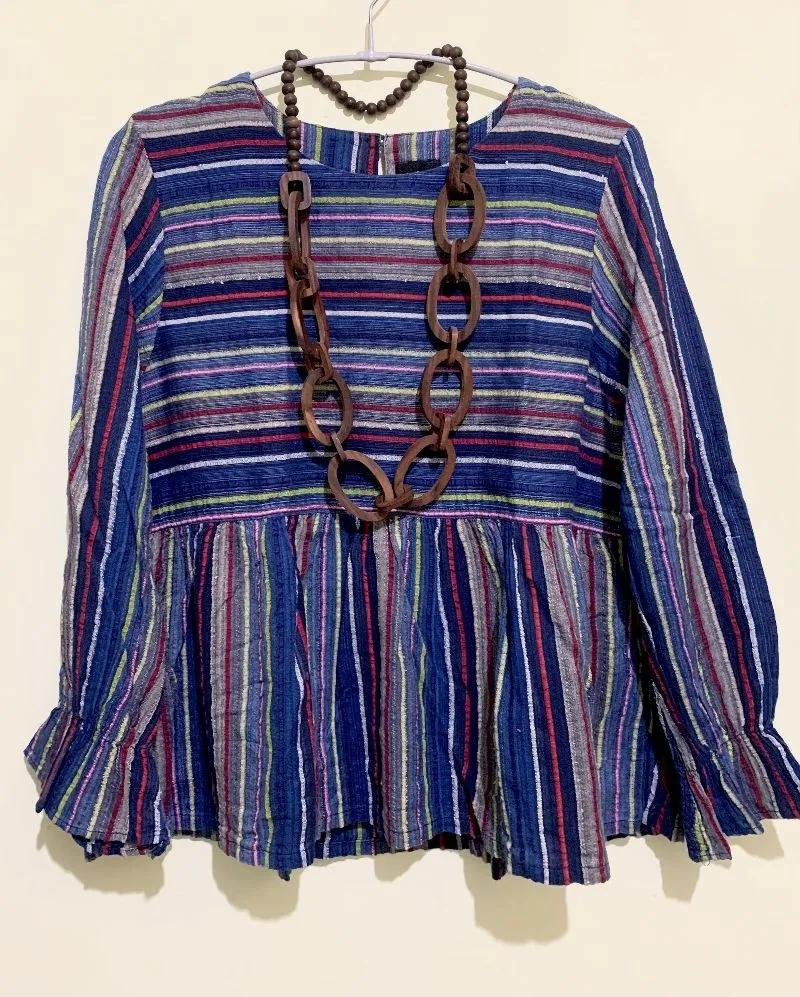Blouse tenun baby doll baju garis colorful mewah photo 1