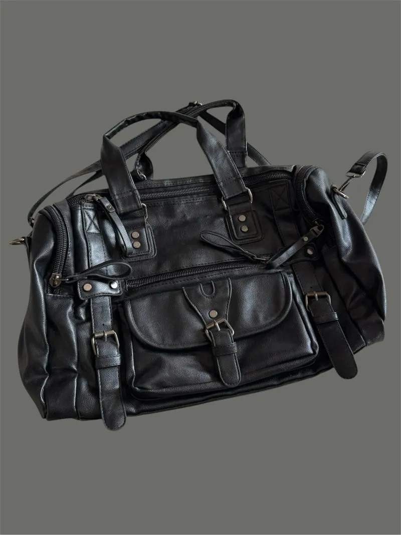 black faux leather satchel messanger bag photo 1